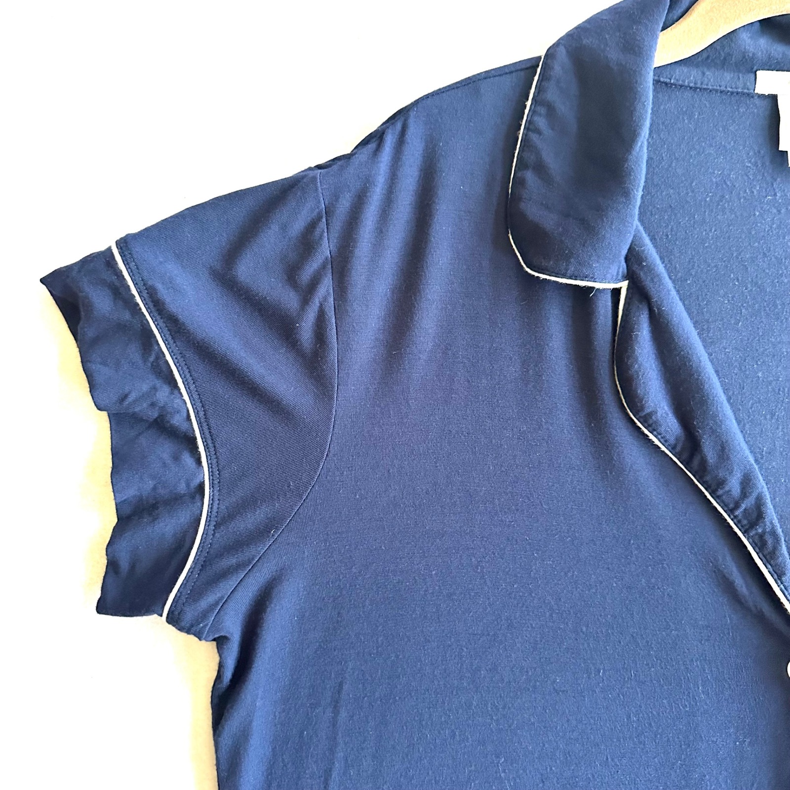 Eberjey S Gisele Short Sleeve Pajama Top Navy Blue Piping Modal Jersey Small — image 3 of 8